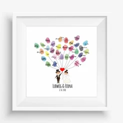 Gästebuch Hochzeit Fingerabdruck Leinwand Personalisiert Herz Luftballons Brautpaar Geschenk Hochzeitsdekoration Namen 50x50 cm Keilrahmen
