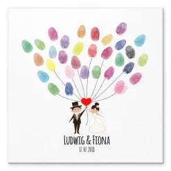 Gästebuch Hochzeit Fingerabdruck Leinwand Personalisiert Herz Luftballons Brautpaar Geschenk Hochzeitsdekoration Namen 50x50 cm Keilrahmen