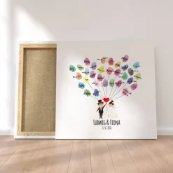 Gästebuch Hochzeit Fingerabdruck Leinwand Personalisiert Herz Luftballons Brautpaar Geschenk Hochzeitsdekoration Namen 50x50 cm Keilrahmen