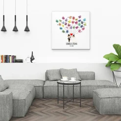 Gästebuch Hochzeit Fingerabdruck Leinwand Personalisiert Herz Luftballons Brautpaar Geschenk Hochzeitsdekoration Namen 50x50 cm Keilrahmen