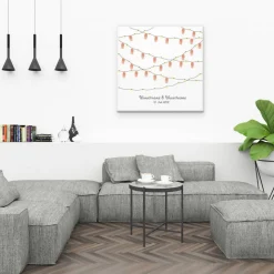 Gästebuch Hochzeit Fingerabdruck Leinwand Personalisiert Girlande Brautpaar Geschenk Hochzeitsdekoration Namen 50x50 cm Keilrahmen