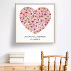 Gästebuch Hochzeit Fingerabdruck Leinwand Personalisiert Herz Brautpaar Geschenk Hochzeitsdekoration Namen 50x50 cm Keilrahmen