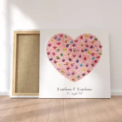 Gästebuch Hochzeit Fingerabdruck Leinwand Personalisiert Herz Brautpaar Geschenk Hochzeitsdekoration Namen 50x50 cm Keilrahmen