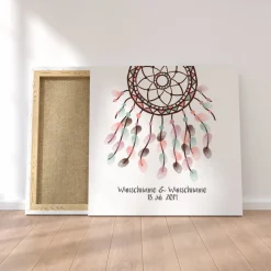 Gästebuch Hochzeit Fingerabdruck Leinwand Personalisiert Traumfänger Brautpaar Geschenk Hochzeitsdekoration Namen 50x50 cm Keilrahmen