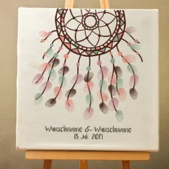 Gästebuch Hochzeit Fingerabdruck Leinwand Personalisiert Traumfänger Brautpaar Geschenk Hochzeitsdekoration Namen 50x50 cm Keilrahmen