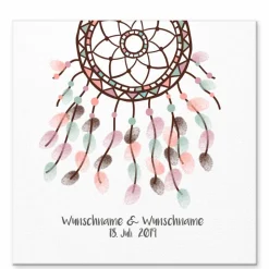 Gästebuch Hochzeit Fingerabdruck Leinwand Personalisiert Traumfänger Brautpaar Geschenk Hochzeitsdekoration Namen 50x50 cm Keilrahmen