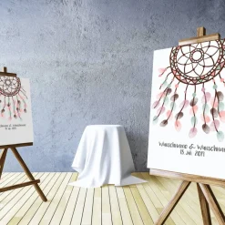 Gästebuch Hochzeit Fingerabdruck Leinwand Personalisiert Traumfänger Brautpaar Geschenk Hochzeitsdekoration Namen 50x50 cm Keilrahmen