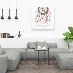 Gästebuch Hochzeit Fingerabdruck Leinwand Personalisiert Traumfänger Brautpaar Geschenk Hochzeitsdekoration Namen 50x50 cm Keilrahmen