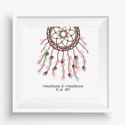 Gästebuch Hochzeit Fingerabdruck Leinwand Personalisiert Traumfänger Brautpaar Geschenk Hochzeitsdekoration Namen 50x50 cm Keilrahmen