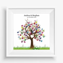 Gästebuch Hochzeit Fingerabdruck Leinwand Personalisiert Baum Herz Brautpaar Geschenk Hochzeitsdekoration Namen 50x50 cm Keilrahmen