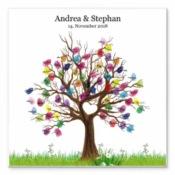 Gästebuch Hochzeit Fingerabdruck Leinwand Personalisiert Baum Herz Brautpaar Geschenk Hochzeitsdekoration Namen 50x50 cm Keilrahmen