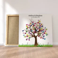 Gästebuch Hochzeit Fingerabdruck Leinwand Personalisiert Baum Herz Brautpaar Geschenk Hochzeitsdekoration Namen 50x50 cm Keilrahmen