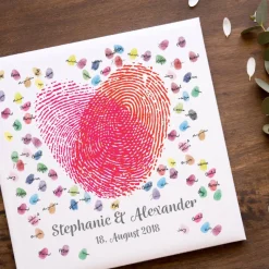Gästebuch Hochzeit Fingerabdruck Leinwand Personalisiert Herz Brautpaar Geschenk Hochzeitsdekoration Namen 50x50 cm Keilrahmen Wedding Tree