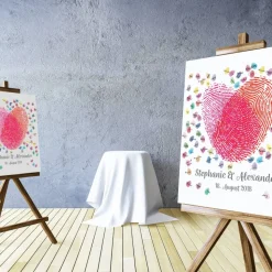 Gästebuch Hochzeit Fingerabdruck Leinwand Personalisiert Herz Brautpaar Geschenk Hochzeitsdekoration Namen 50x50 cm Keilrahmen Wedding Tree