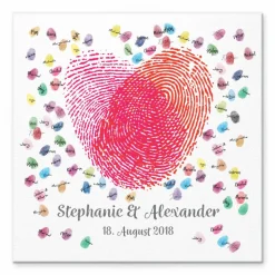 Gästebuch Hochzeit Fingerabdruck Leinwand Personalisiert Herz Brautpaar Geschenk Hochzeitsdekoration Namen 50x50 cm Keilrahmen Wedding Tree