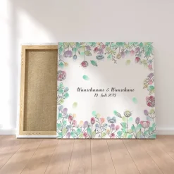 Gästebuch Hochzeit Fingerabdruck Leinwand Personalisiert Blumenring Brautpaar Geschenk Hochzeitsdekoration Namen 50x50 cm Wedding Tree