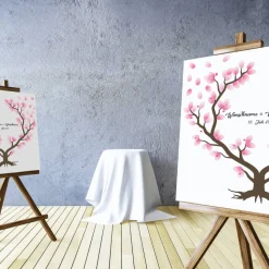 Gästebuch Hochzeit Fingerabdruck Leinwand Personalisiert Herz Baum Geschenk Hochzeitsdekoration Namen 50x50 cm Keilrahmen Wedding Tree