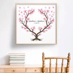 Gästebuch Hochzeit Fingerabdruck Leinwand Personalisiert Herz Baum Geschenk Hochzeitsdekoration Namen 50x50 cm Keilrahmen Wedding Tree