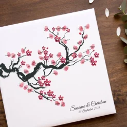 Gästebuch Hochzeit Fingerabdruck Leinwand Personalisiert Chinese Cherry Brautpaar Geschenk Hochzeitsdekoration Namen 50x50 cm Keilrahmen