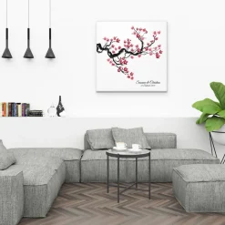 Gästebuch Hochzeit Fingerabdruck Leinwand Personalisiert Chinese Cherry Brautpaar Geschenk Hochzeitsdekoration Namen 50x50 cm Keilrahmen