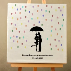 Gästebuch Hochzeit Fingerabdruck Leinwand Personalisiert Regentropfen Kuss Brautpaar Geschenk Hochzeitsdekoration Namen 50x50 cm Keilrahmen