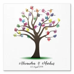 Gästebuch Hochzeit Fingerabdruck Leinwand personalisiert – Wedding Tree 50x50 cm Brautpaar Geschenk mit Namen & Datum