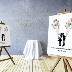 Gästebuch Hochzeit Fingerabdruck Leinwand Personalisiert Kuss Wedding Tree Brautpaar Geschenk Hochzeitsdekoration Namen 50x50 cm Keilrahmen