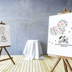 Gästebuch Hochzeit Fingerabdruck Fahrrad Bike Leinwand Personalisiert Brautpaar Geschenk Hochzeitsdekoration Namen 50x50 cm Keilrahmen