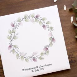 Gästebuch Hochzeit Fingerabdruck Leinwand Personalisiert Blumenkranz Brautpaar Geschenk Hochzeitsdekoration Namen 50x50 cm Keilrahmen