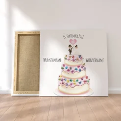Gästebuch Hochzeit Fingerabdruck Leinwand Personalisiert Hochzeitstorte Brautpaar Geschenk Hochzeitsdekoration Namen 50x50 cm Keilrahmen