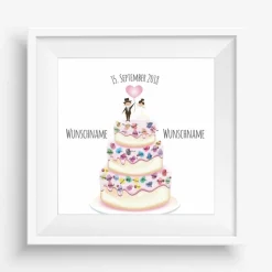 Gästebuch Hochzeit Fingerabdruck Leinwand Personalisiert Hochzeitstorte Brautpaar Geschenk Hochzeitsdekoration Namen 50x50 cm Keilrahmen