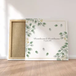 Gästebuch Hochzeit Fingerabdruck Leinwand Personalisiert Blumen Brautpaar Geschenk Hochzeitsdekoration Namen 50x50 cm Wedding Tree