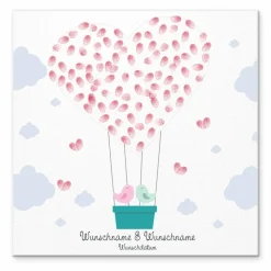 Gästebuch Hochzeit Leinwand Personalisiert Ballon Fingerabdruck Vögelchen Geschenk Hochzeitsdekoration Namen 50x50 cm Hochzeitsgeschenk