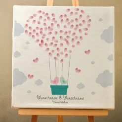 Gästebuch Hochzeit Leinwand Personalisiert Ballon Fingerabdruck Vögelchen Geschenk Hochzeitsdekoration Namen 50x50 cm Hochzeitsgeschenk