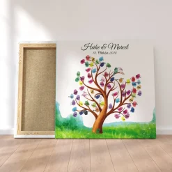 Gästebuch Leinwand zur Hochzeit personalisiert – Wedding Tree Fingerabdruck mit Namen – Hochzeitsgeschenk für Braut & Br