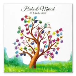 Gästebuch Leinwand zur Hochzeit personalisiert – Wedding Tree Fingerabdruck mit Namen – Hochzeitsgeschenk für Braut & Br