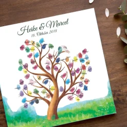 Gästebuch Leinwand zur Hochzeit personalisiert – Wedding Tree Fingerabdruck mit Namen – Hochzeitsgeschenk für Braut & Br