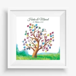 Gästebuch Leinwand zur Hochzeit personalisiert – Wedding Tree Fingerabdruck mit Namen – Hochzeitsgeschenk für Braut & Br