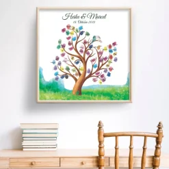 Gästebuch Leinwand zur Hochzeit personalisiert – Wedding Tree Fingerabdruck mit Namen – Hochzeitsgeschenk für Braut & Br
