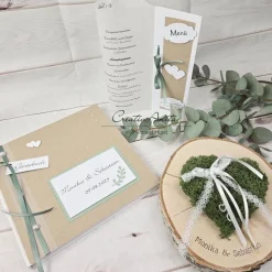 Gästebuch zur Hochzeit in Natur-Eukalypthus mit Perlen