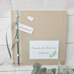 Gästebuch zur Hochzeit in Natur-Eukalypthus mit Perlen