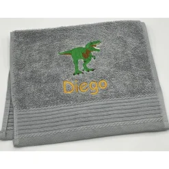 Gästehandtuch ( 30 x 50 cm ) + Dinosaurier T-Rex Motiv (#Nr.12) + Name / Kinderhandtuch