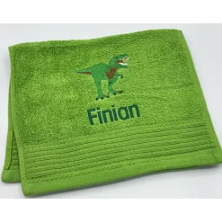 Gästehandtuch ( 30 x 50 cm ) + Dinosaurier T-Rex Motiv (#Nr.12) + Name / Kinderhandtuch