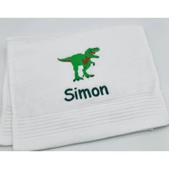 Gästehandtuch ( 30 x 50 cm ) + Dinosaurier T-Rex Motiv (#Nr.12) + Name / Kinderhandtuch