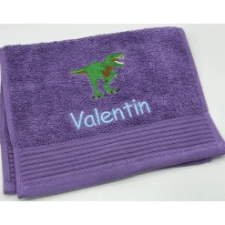 Gästehandtuch ( 30 x 50 cm ) + Dinosaurier T-Rex Motiv (#Nr.12) + Name / Kinderhandtuch