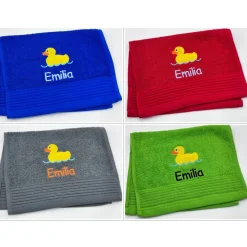 Gästehandtuch ( 30 x 50 cm ) + Ente / Entchen Motiv (#Nr.01) + Name / Kinderhandtuch