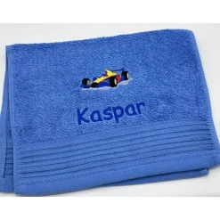 Gästehandtuch ( 30 x 50 cm ) + Motiv Rennauto (#Nr. 04) + Name / Kinderhandtuch