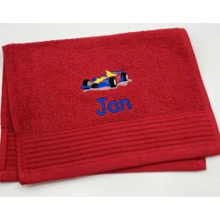 Gästehandtuch ( 30 x 50 cm ) + Motiv Rennauto (#Nr. 04) + Name / Kinderhandtuch