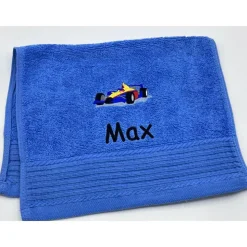 Gästehandtuch ( 30 x 50 cm ) + Motiv Rennauto (#Nr. 04) + Name / Kinderhandtuch