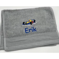Gästehandtuch ( 30 x 50 cm ) + Motiv Rennauto (#Nr. 04) + Name / Kinderhandtuch